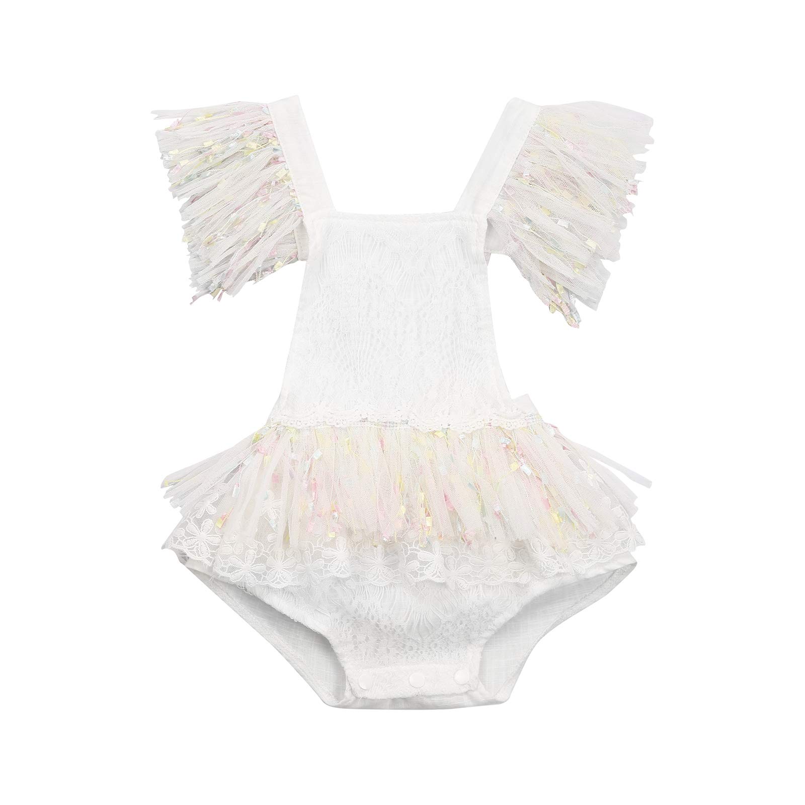 Newborn Infant Baby Girl Romper Bodysuit Jumpsuit Outfits Lace Romper Ruffle Sleeveless Backless Tutu Dress Clothes