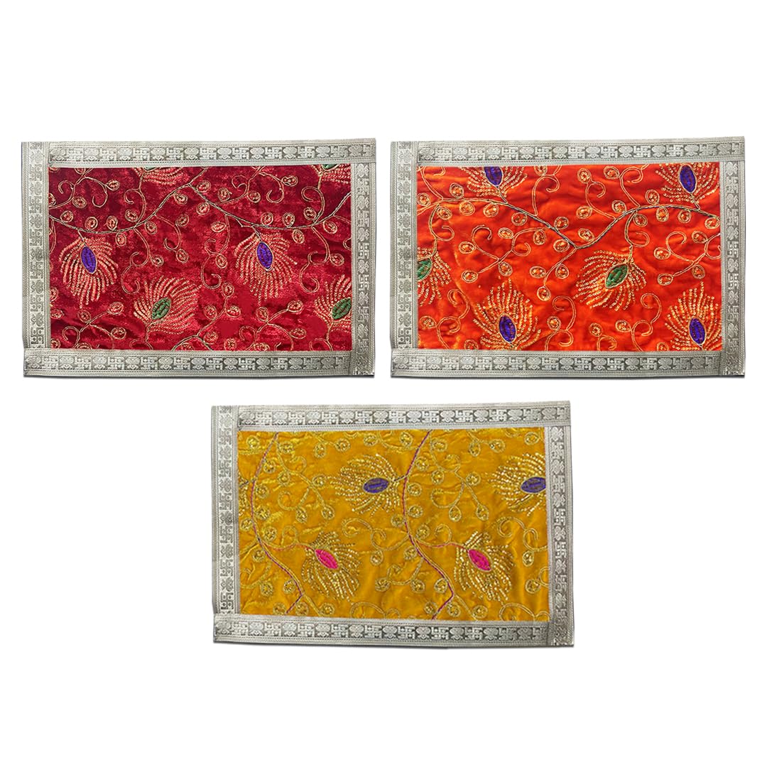 Aasanwala Combo of Red, Yellow, Orange Pooja Aasan Velvet Square for Mandir, Temple Home Décor, Slab, Table Décor (45 * 30 cm)-image-18