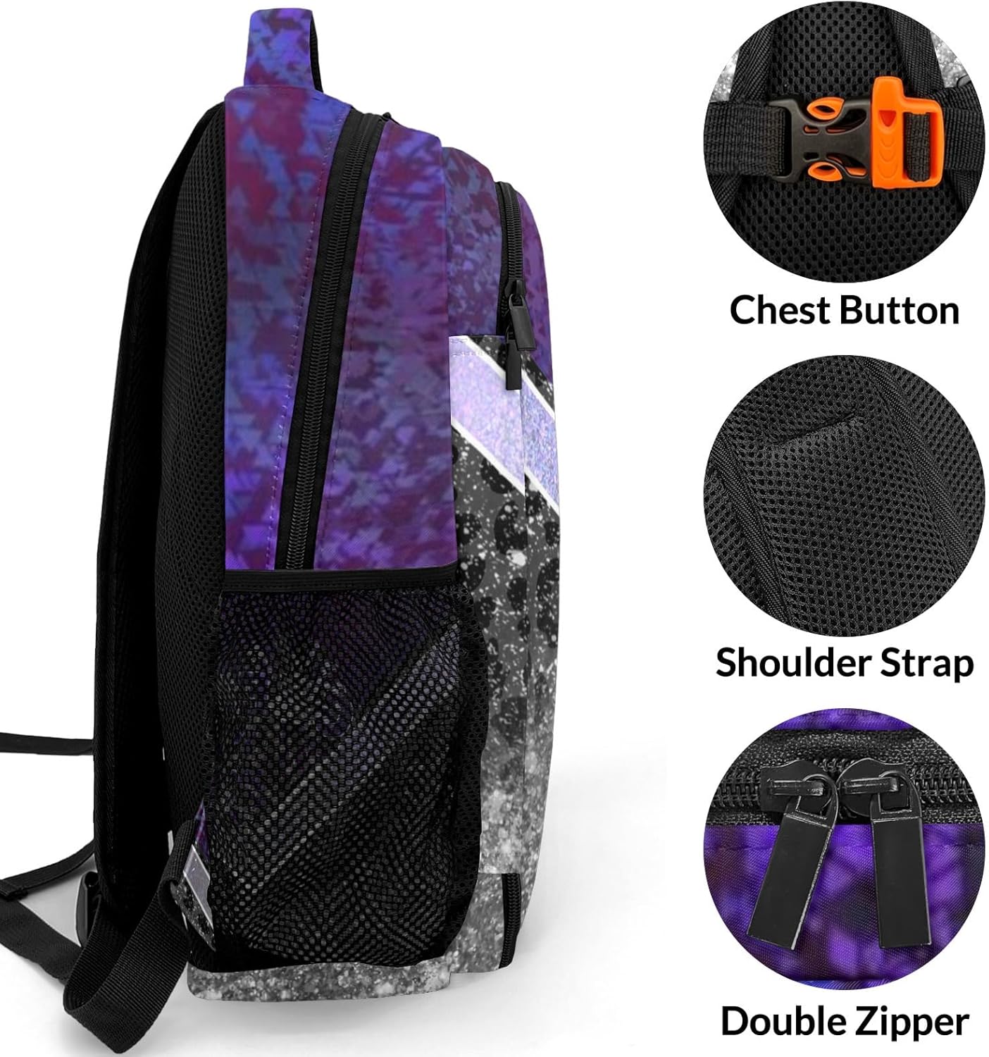 Cheer Cheerleader Waterproof Backpack Casual Daypack Shcoolbag Book Bag for Boys Girls Purple