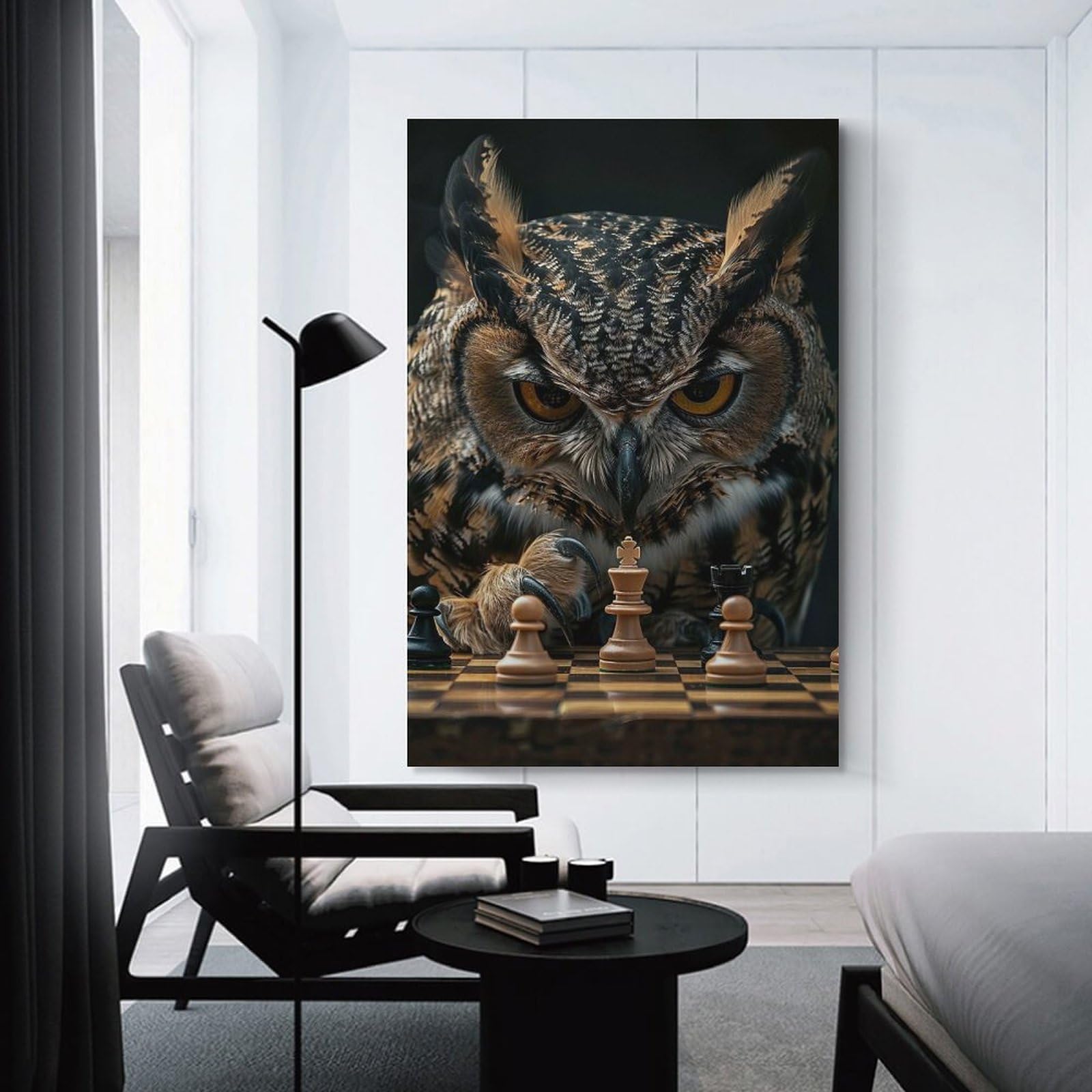 Junmoney Owl Chess Decorative Wall Artwork 08x12inch(20x30cm), for Front Hall, Corridor Or Welcome Spaces, Decorative Wall Art for Narrow Spaces
