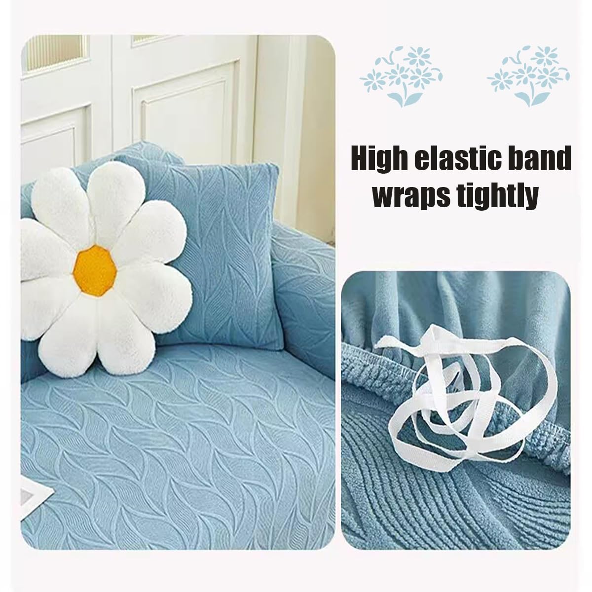 Housse De Canapé Semi-circulaire En Velours Extensible - Dimensions 102x300 Cm - Motif Feuilles - Protection élégante Pour Canapé 5 Places, Facile à Installer - 10