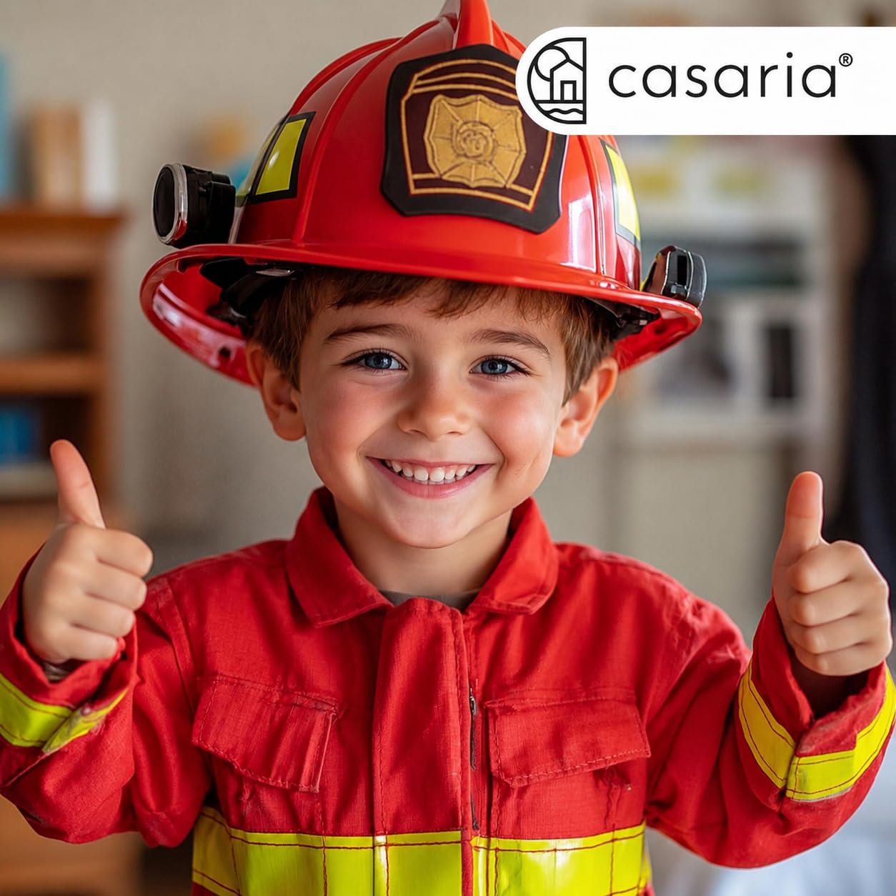 Casaria® Lit Enfant Camion de Pompier 90x200 cm Rouge - Lit Voiture avec Sommier à Lattes Inclus, Barrières Anti-Chute, Gyrophare Lumineux & Volant - Lit Garçon Bois MDF