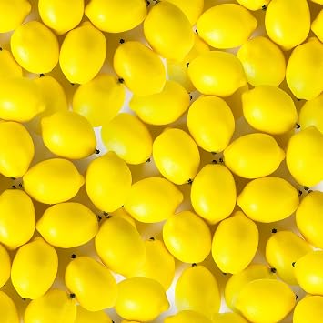 Cindeer Summer Fake Lemon Fake Fruit Faux Yellow Lemon Decor Lifelike Simulation Artificial Fruit for Party Table Kitchen Vase Filler Wreath Garland Photography Decoration3.1 x 2.1 Inch,60 Pcs