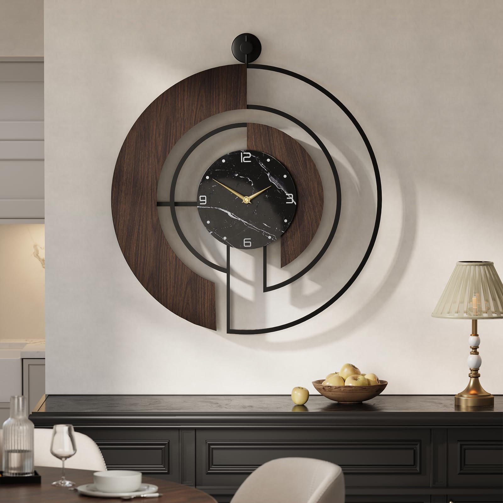 Cuspin Große Wanduhr, 76,2 cm, modernes Walnussmarmor-Zifferblatt, dekorative Uhr