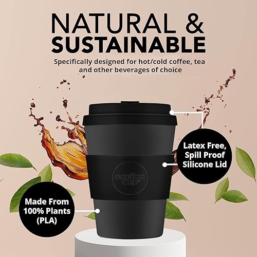 Miniatura 4 de Ecoffee Cup Waicara - Taza de café reutilizable de 11.8 fl oz, ecológica, 100% a base de plantas, con tapa y funda de silicona, sin melamina y