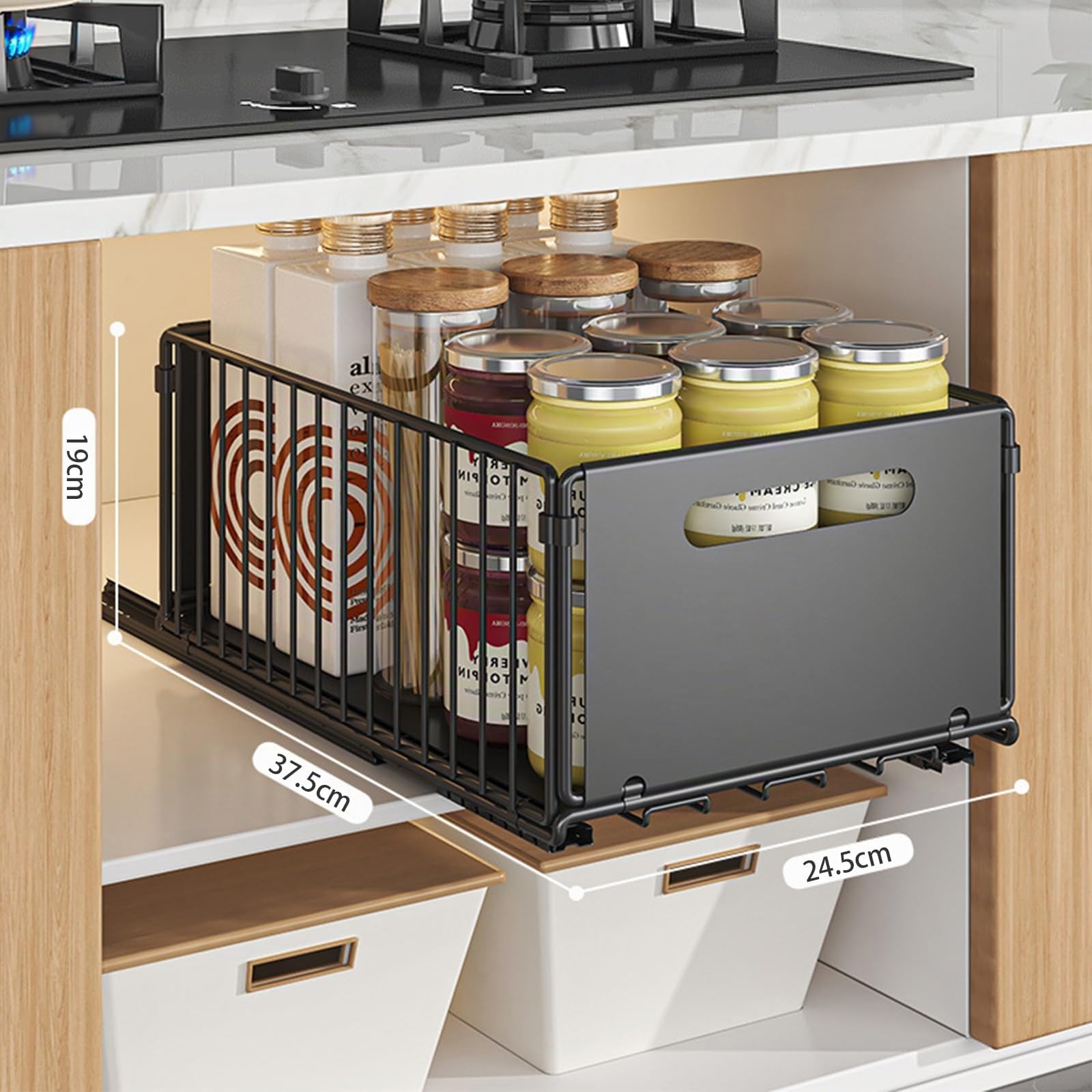 4Pack Organizador de Cajón Deslizante Plegable, Organizador de Almacenamiento Deslizante para Cajones y Estanterías, Organizador Deslizante para Cajón de Armario de Cocina, Ideal para Despensa y