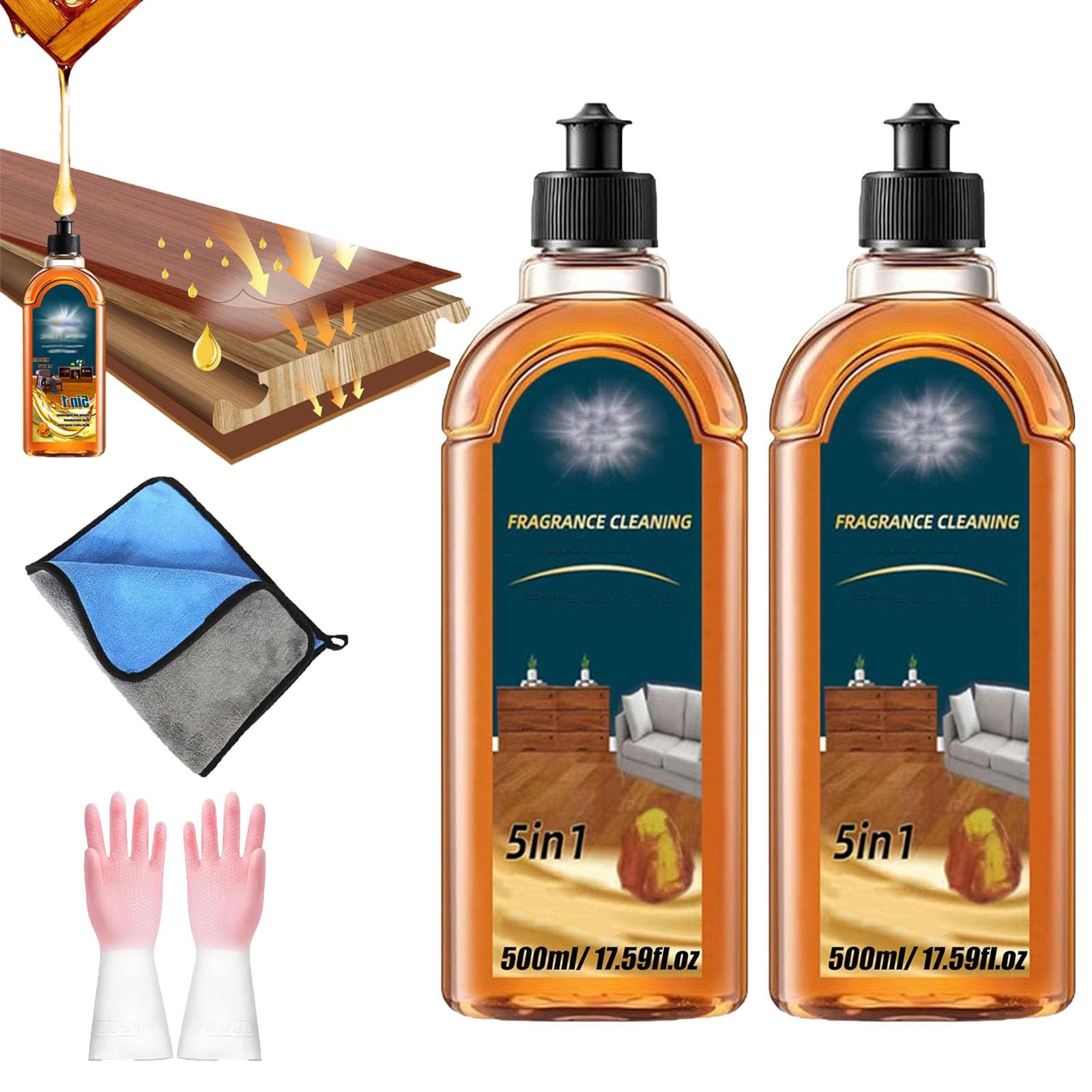 Spainho - Detergente per pavimenti 5 in 1, detergente per pavimenti, detergente per pavimenti in legno, rimuove macchie e odori, facile da usare (1, 2 pezzi)