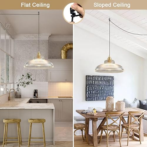 Miniatura 6 de Lámpara colgante con enchufe, lámpara colgante vintage ajustable de 14.7 pies con cable dorado cepillado latón colgante de enchufe con cable de