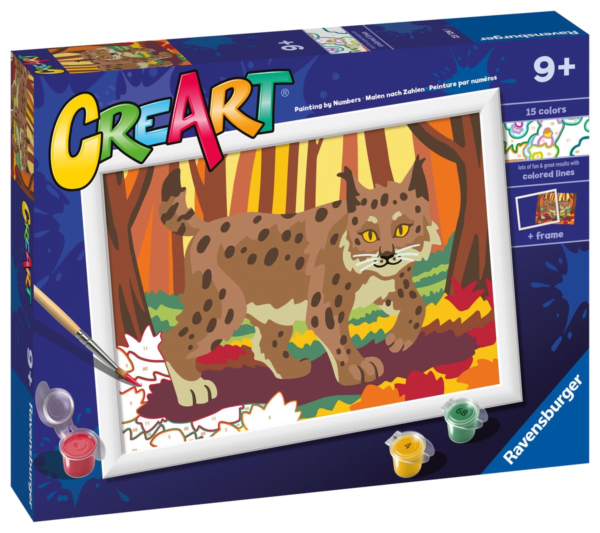Ravensburger - Creart Serie D Lince Nel Bosco | Kit Pittura Bambini | Dipingere Con I Numeri Include Tutto Il Necessario | Giochi Bambini 9 Anni O Più | Creart 9 Anni