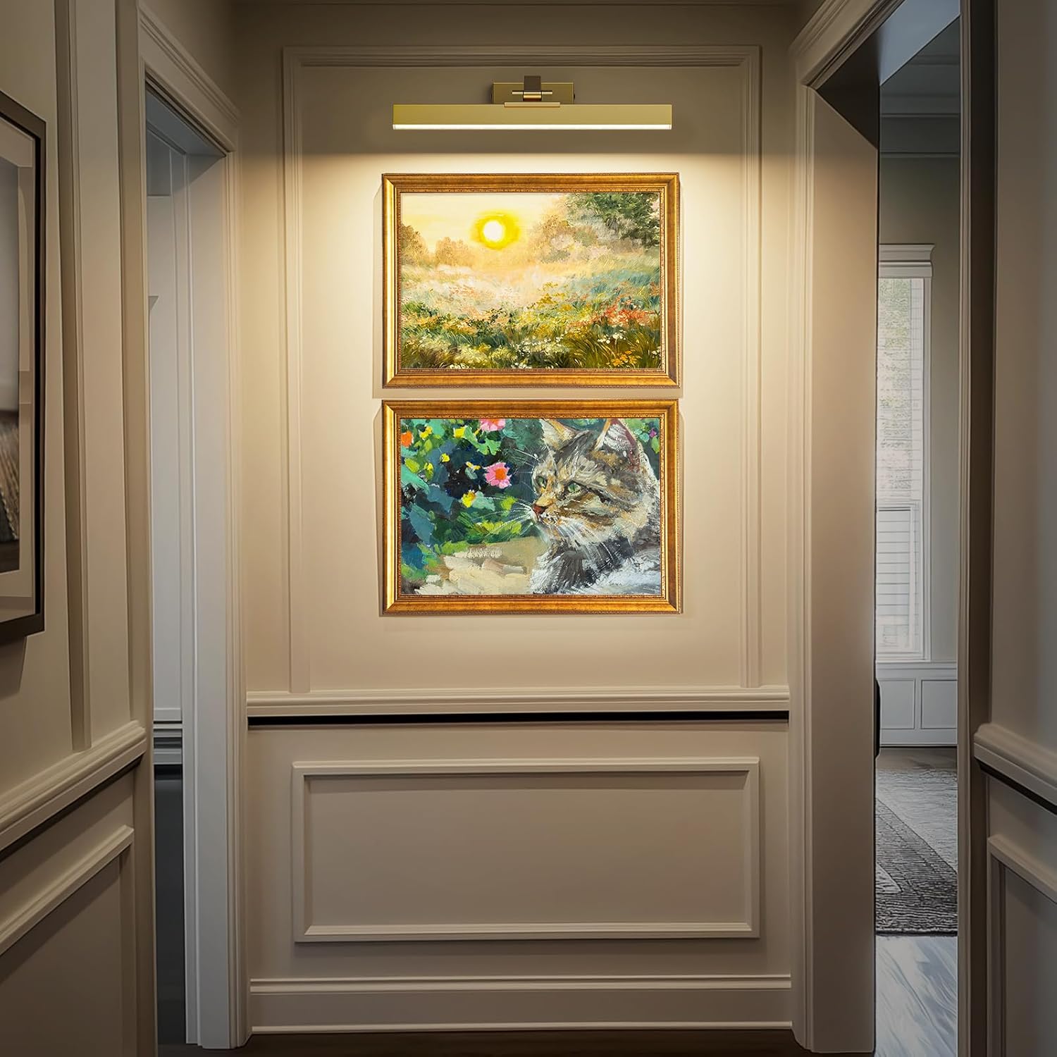 Picture Lights for Wall, Brushed Gold Battery Operated Picture Light 16in Art Light CCT Dimmable Recharging Battery Wall Light with Remote Control for Living Room Gallery