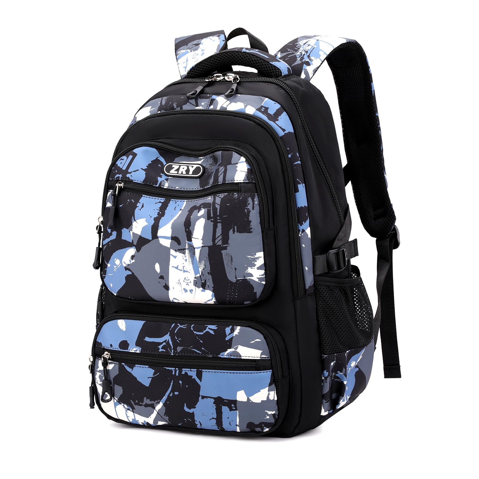 Amythe Sac à Dos pour Garçons, Cartable Primaire et Collège 40L, Sac d'École en Nylon Imperméable Léger et Spacieux pour Loisirs Voyage Scolaire, Idéal pour 10 à 22 Ans -Noir