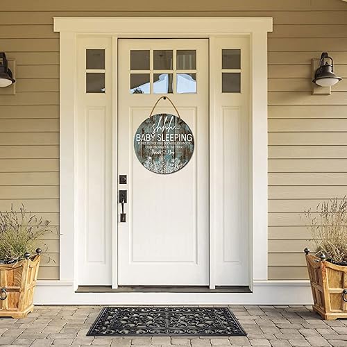 Miniatura 7 de Letrero de sueño de bebé para puerta delantera, con texto en inglés Please Do Not Ring, colgador de puerta de madera para decoración de porche al