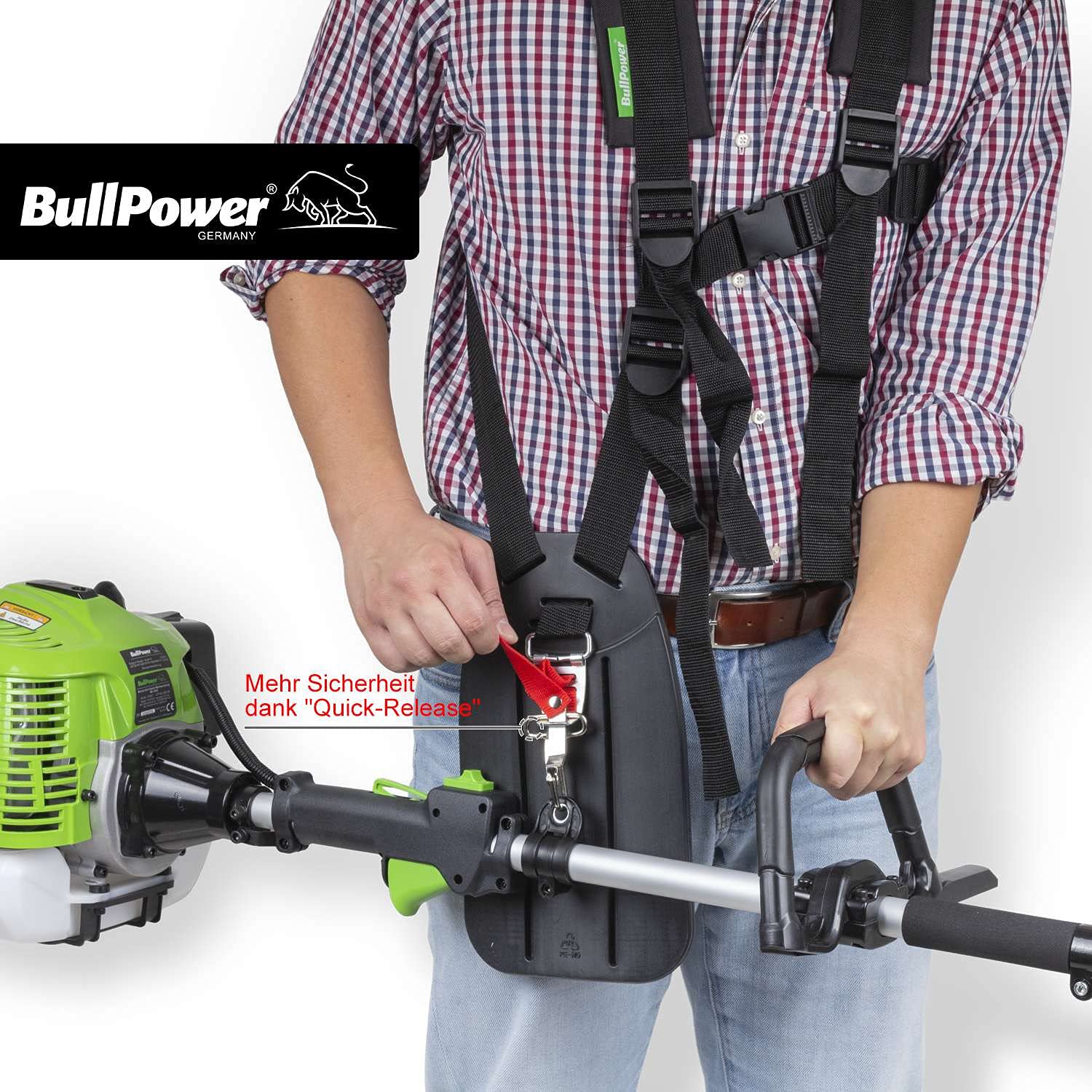 BullPower MF-5206 Multitool 5in1 Heckenschere Motorsäge Motorsense Benzin Rasentrimmer Freischneider Astsäge Hochentaster inkl. 90cm Verlängerung
