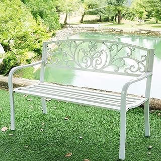 Banco de jardim ao ar livre, banco de parque de jardim Banco ao ar livre, pátio de casa assento duplo terraço banco de lazer cadeira de varanda com encosto e braços, cadeira ao ar livre à prova de in