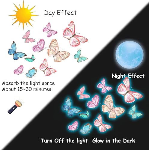 Miniatura 5 de Calcomanías de pared de mariposa que brillan en la oscuridad, calcomanías de pared de mariposa luminosas azules, calcomanías de pared para