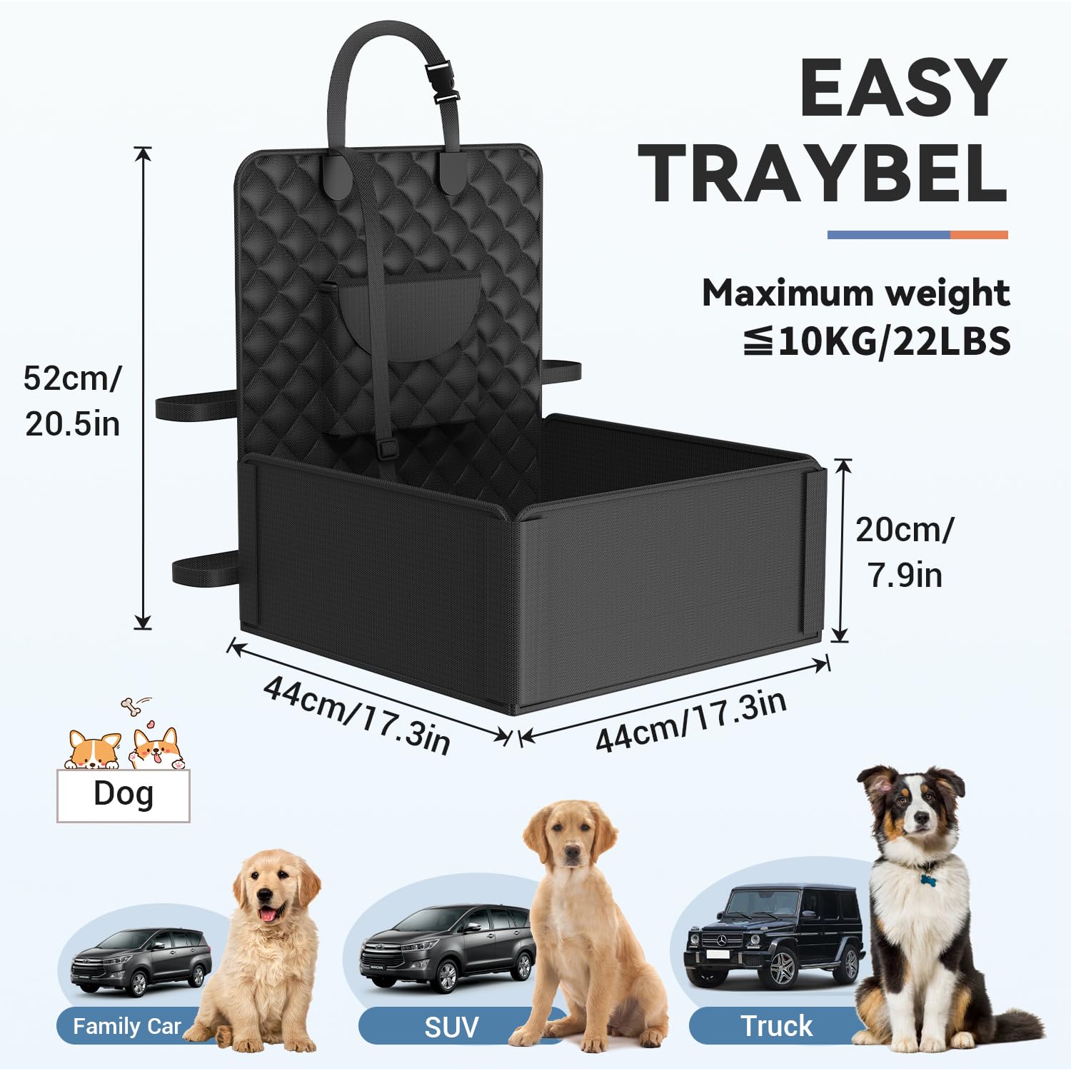 Pekimu Robusto Seggiolino Auto per Cani – Seggiolino Auto con Protezione Lati Rinforzata per Cani Medio-Piccoli, Seggiolino Impermeabile Per Sedili Posteriori e Anteriori, Adatto a Auto, SUV, Furgoni