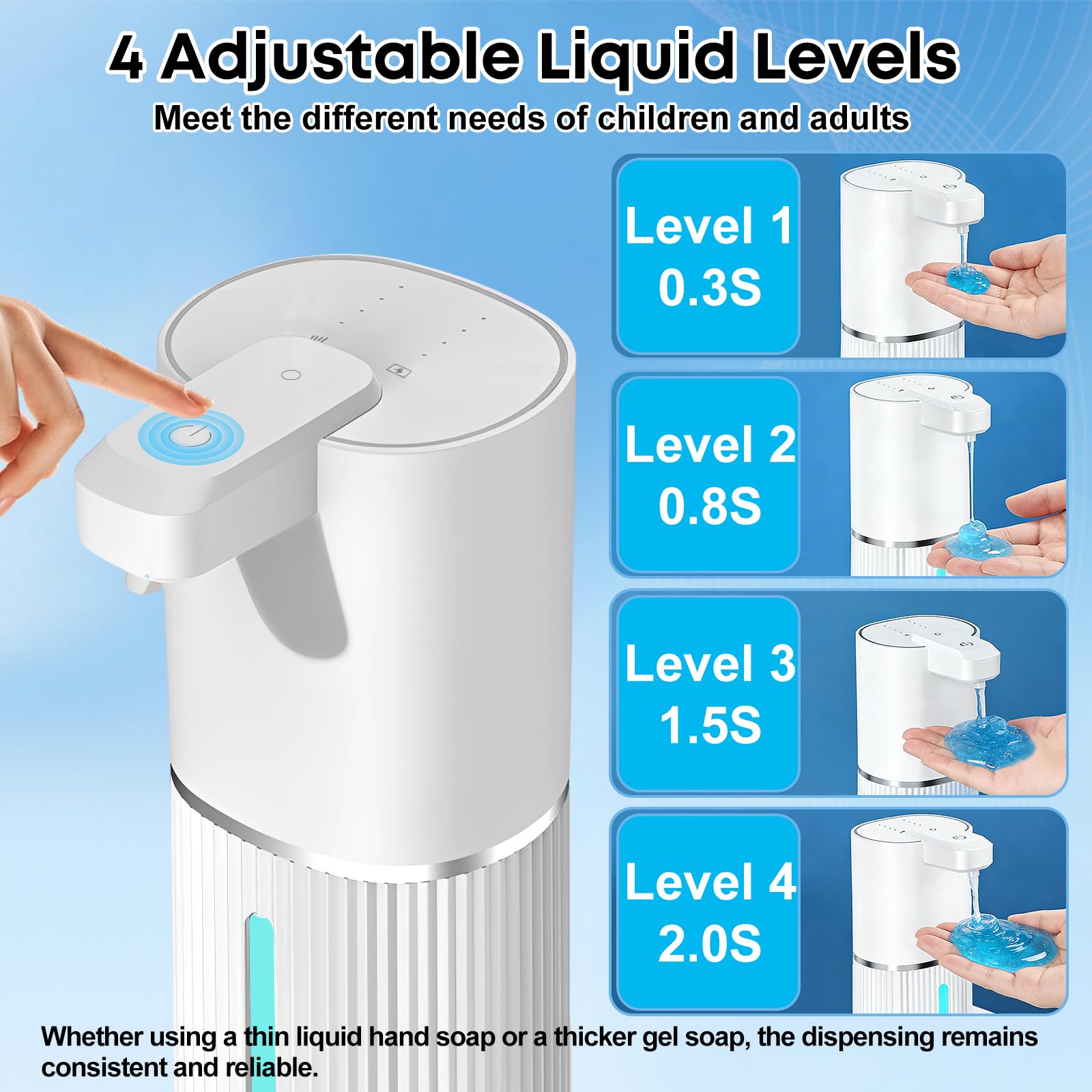 Automatyczny dozownik mydła ze wskaźnikiem poziomu naładowania baterii, 380 ml, elektryczny dozownik mydła z czujnikiem, dozownik mydła w piance, montowany na ścianie, do łazienki, kuchni, biura
