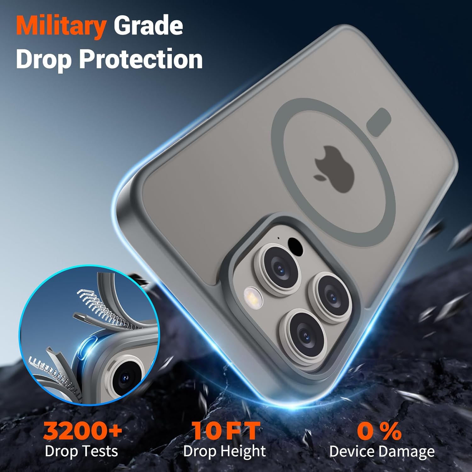 SUPFINE Magnetic for iPhone 15 Pro Max Case (Compatible with MagSafe) (Military Grade Drop Protection) Slim Translucent Matte Shockproof with Anti-Fingerprint Phone Case, Gray - Image 4