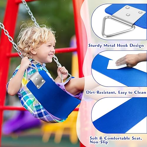 Miniatura 3 de Asiento de columpio con anillo triangular de metal de 30.4 x 5.9 pulgadas, juego de columpio resistente accesorios de repuesto para niños y adultos