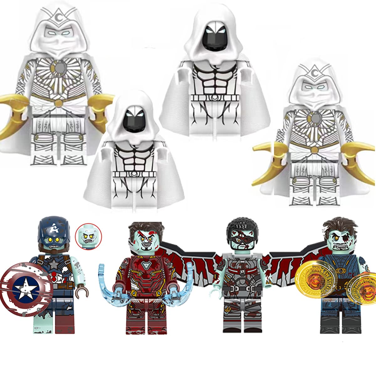 Anime Hero Minifigures Toy Set: 8 PCS Moon Knight Super Movie Hero with Weapons Series Building Bloc
