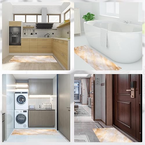 Miniatura 7 de 2Pcs Elegant Marble Texture Kitchen Mats for Floor Beige Retro Aesthetics Printed Non-Slip Washable Rugs Set Runner for Holiday Decor Entrance Porch
