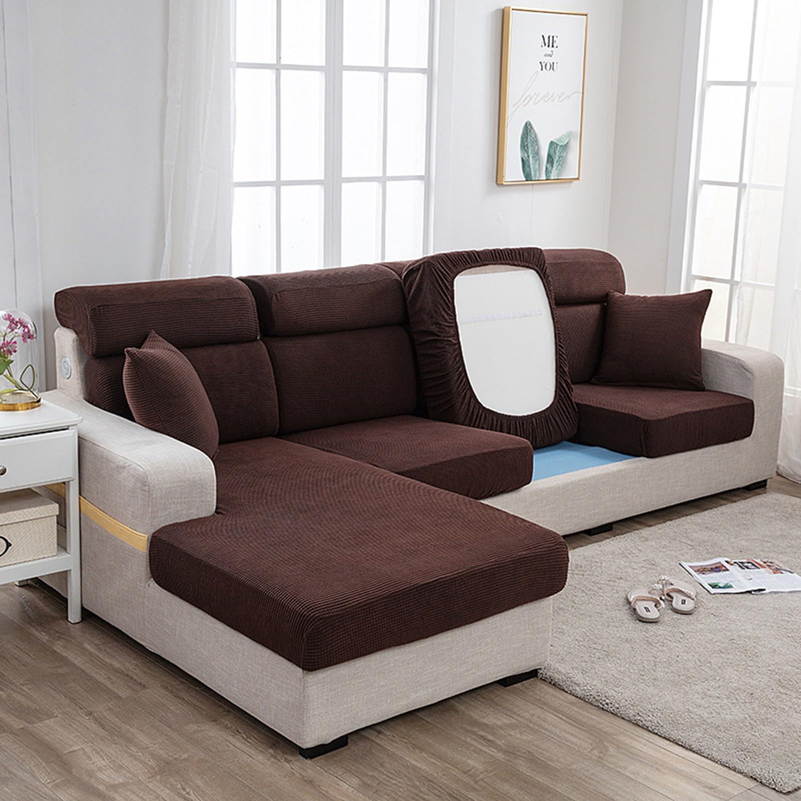 Housse de canapé élastique en L gris clair 90-110cm x 150-190cm