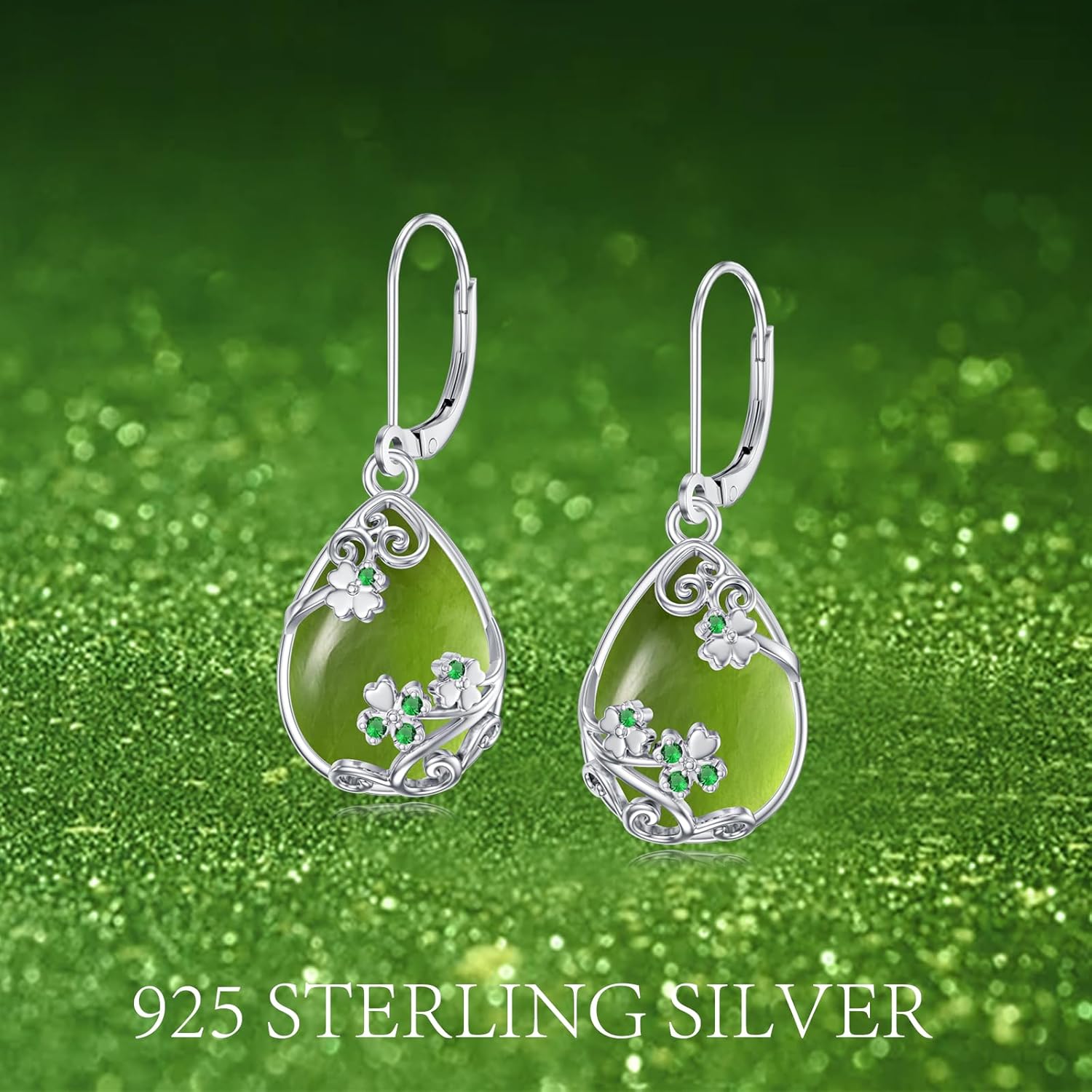 Shamrock Earrings for Women Dangle 925 Sterling Silver Peridot St Patricks Day Shamrock Earrings Jewelry Gifts for Women
