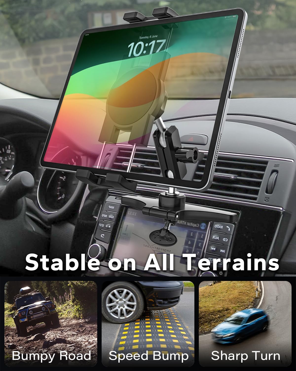 Supporto per tablet per auto con fessura CD, braccio di supporto allungato