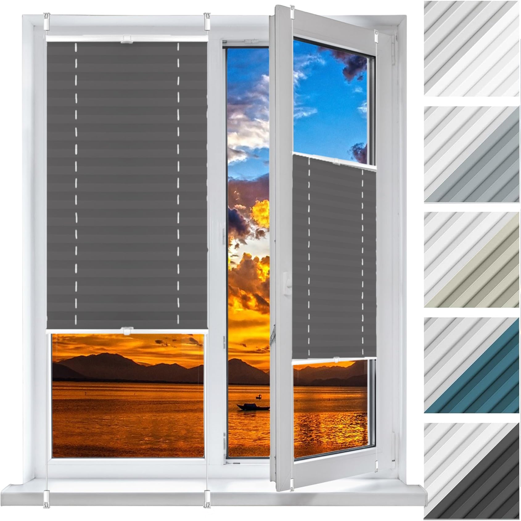 Faltrollo, Sichtschutz Plissee Klemmfix Rollos 42 x 205 cm, Blickdicht Sichtschutz Sonnenschutz, Wabenplissee Doppelplissee Klemmfix, Thermo Plissee Ohne Bohren, für Fenster & Tür, Grau