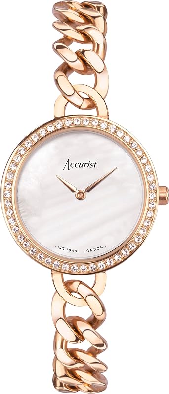 Accurist Ladies Jewellery 28mm Quartz Watch in White with Analogue Display, and Rose Gold Stainless Steel Bracelet 78009