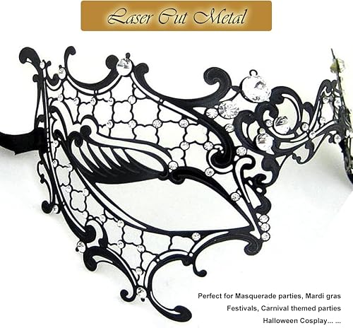 Miniatura 5 de Máscara de mascarada para mujer estilo veneciano con diamantes de imitación brillantes para fiesta de metal