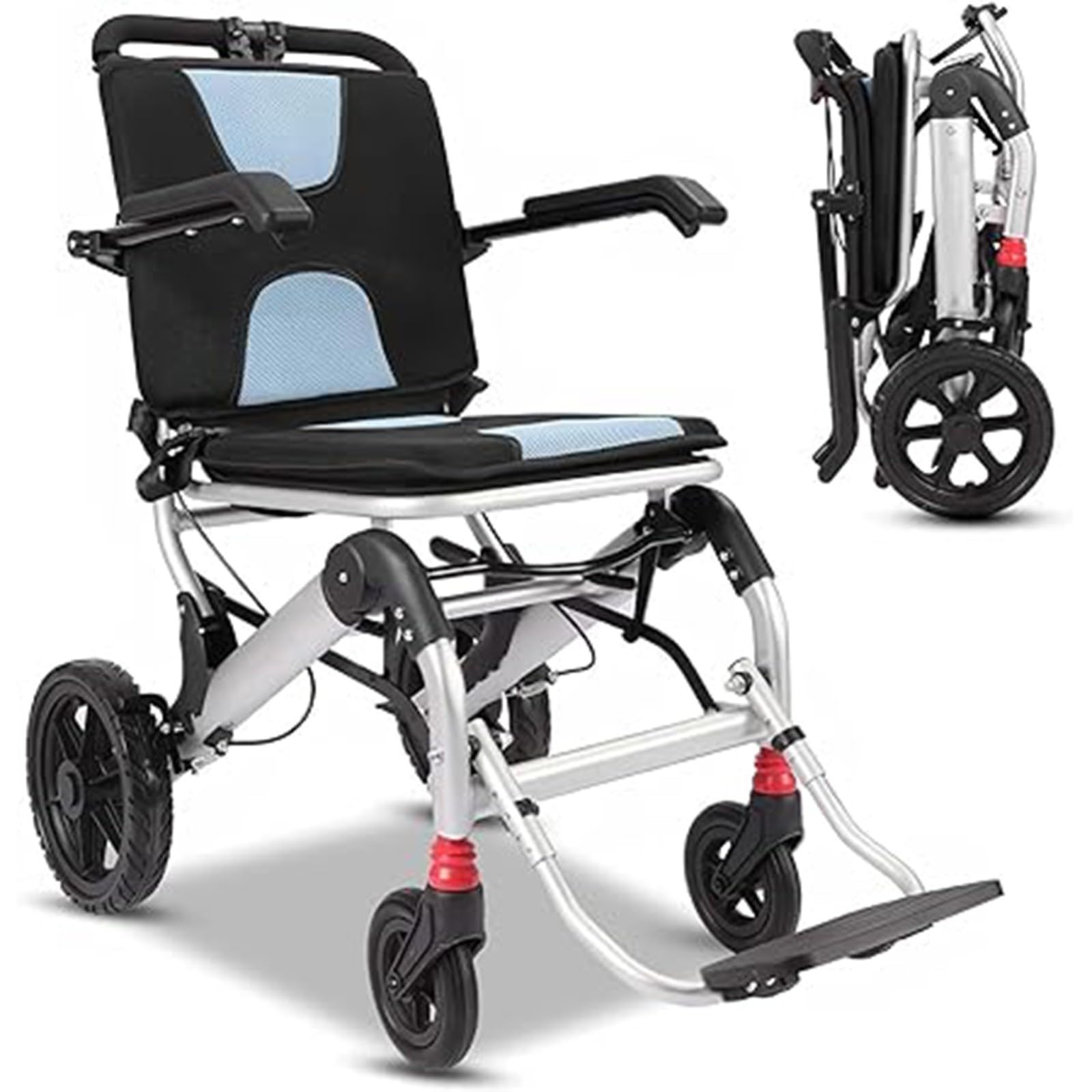 Silla de Ruedas Ultraligera, fácil de Plegar, Ligera, para Viajes, sillas de Ruedas Ligeras, Resistentes a 150 kg, para el hogar y el Transporte por Carretera, sillas de Ruedas de Aluminio A