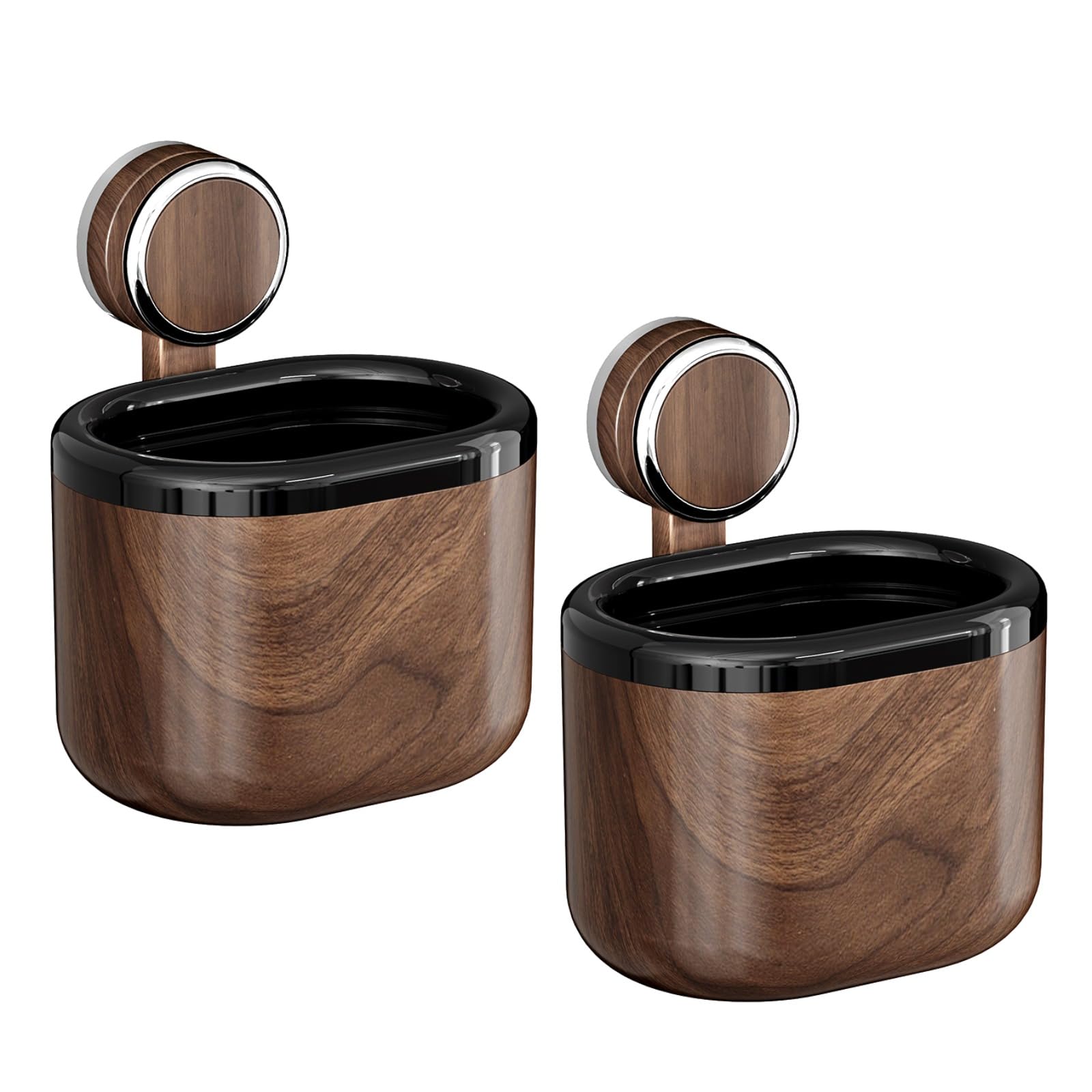 2 Pcs No-Drill Wall Mounted Bathroom Storage Box Wood Grain Wastebasket Shower Caddy Suction Cup Wall Mount Organizer