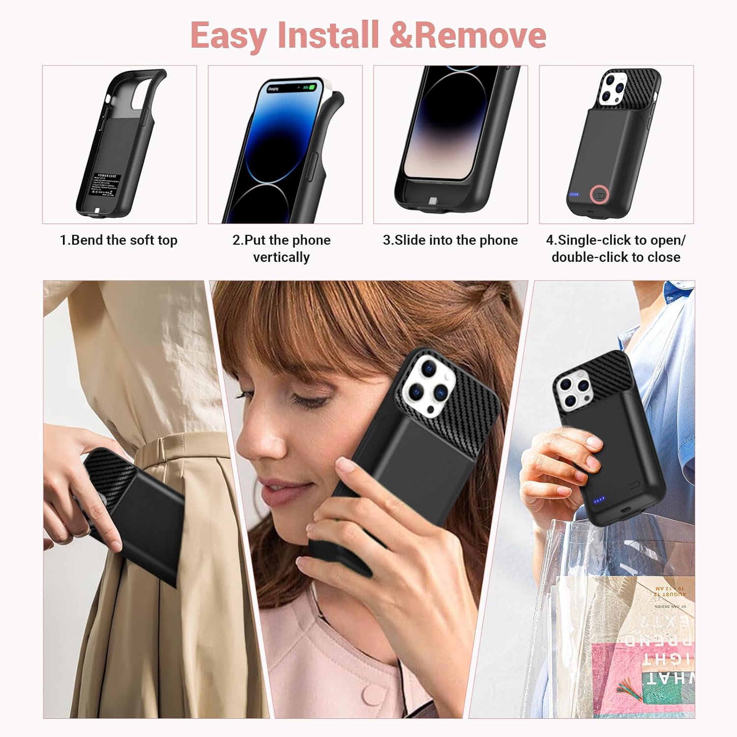 13800mAh High Capacity Battery Case for iPhone 14 Pro (6.1 inch), 2025 Upgraded Battery Pack Rechargeable Charger External Charging Case with Tempered Glass Screen Protector Black