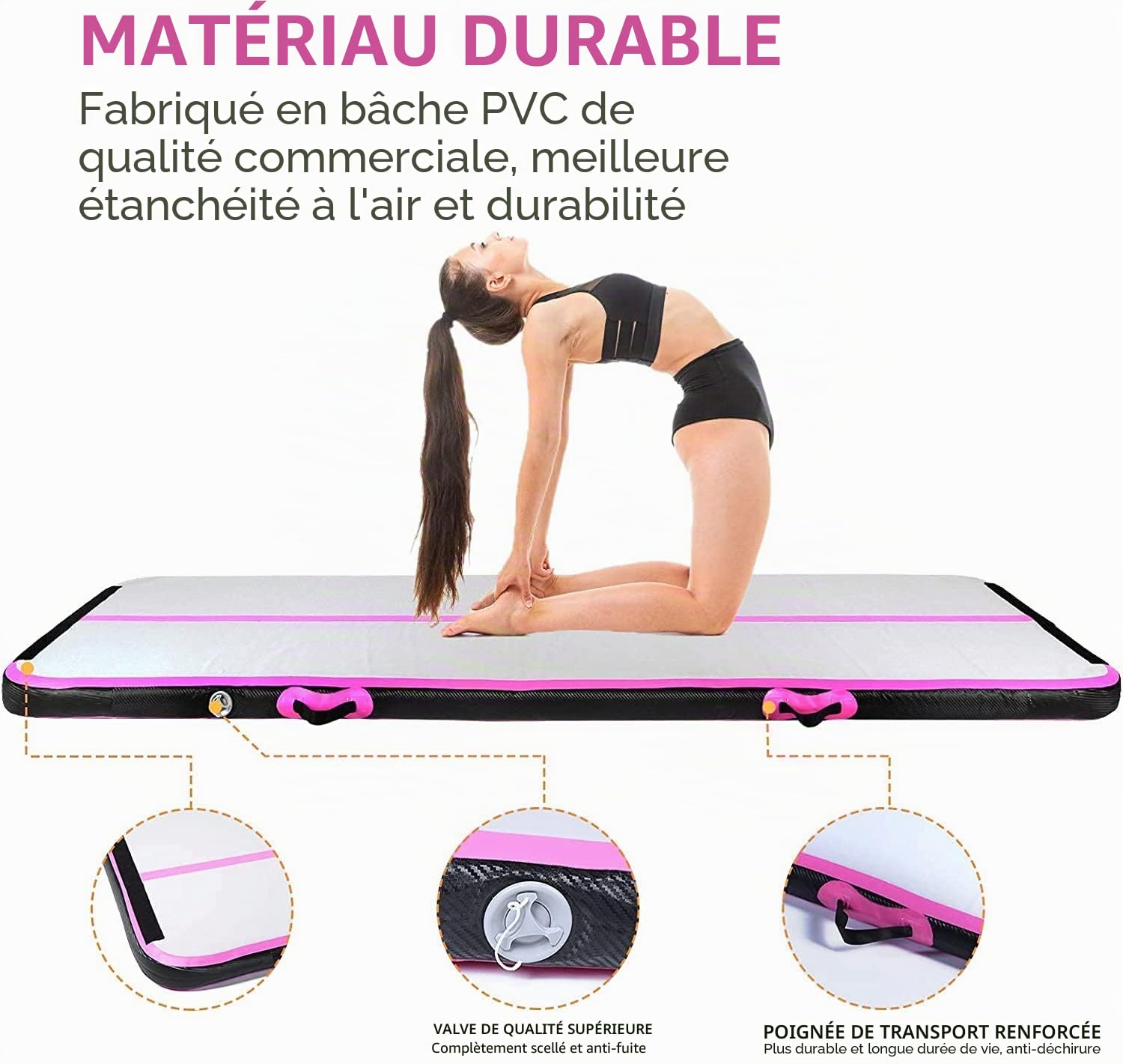 EVOLAND Tapis de gymnastique gonflable, tapis gonflable avec pompe électrique, tapis de gymnastique pneumatique, yoga, taekwondo, gymnastique au sol, natation, 300 x 100 x 100 x 100 x 10 cm