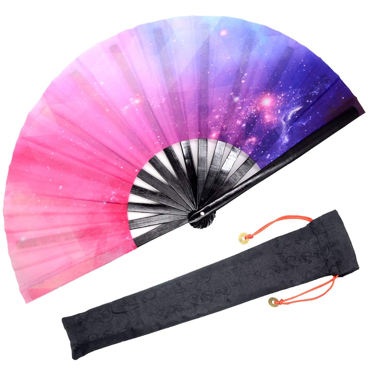 Omytea Men's Galaxy Dream Large Bamboo Rave Folding Hand Fan For /Wo - Chinese/Japanese Handheld Fan With Fabric Case - For Festival, Edm, Performance, Decorations, Dancing, Gift (Galaxy Dream)