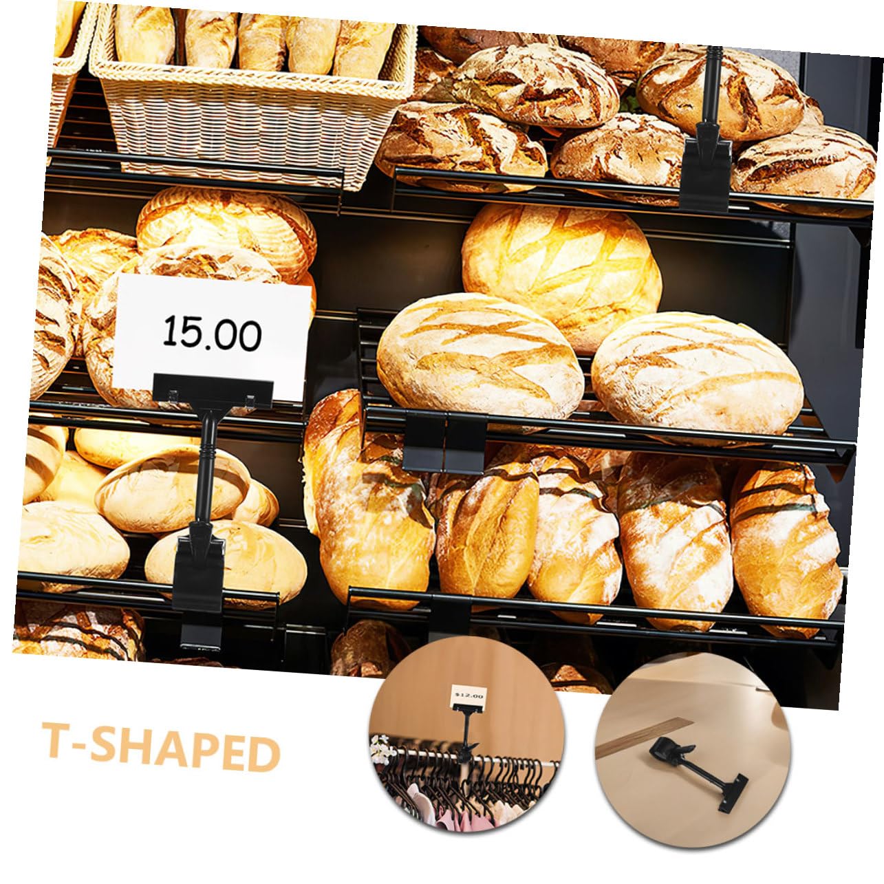 TEHAUX 20 pezzi Clip per Cartellini Prezzo T-shaped Supporto Rotabile in Plastica per Etichette Doppiamente Facciali Clip Segnaprezzi Multiuso per Supermercati e Negozi con Fissaggio