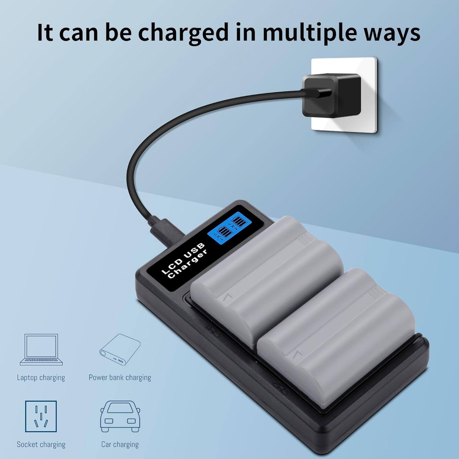 2-Pack EN-EL3e Replacement Battery(2200mAh) and LED Dual Charger Compatible with Nikon EN EL3e, EL3, EL3a, MH-18, MH-18a, MH-19, D700, D300s, D300, D200, D100, D90, D80, D70s, D70, D50 Camera