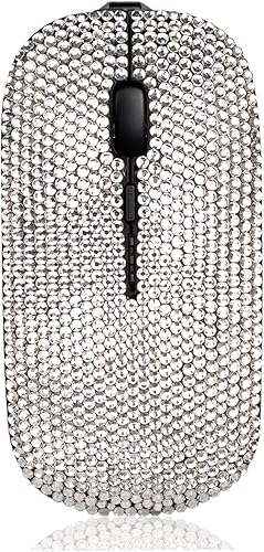 Luxury Bling Dazzle - Ratón inalámbrico de cristal de diamantes de imitación para computadoras y portátiles de oficina, cristal plateado con ratón