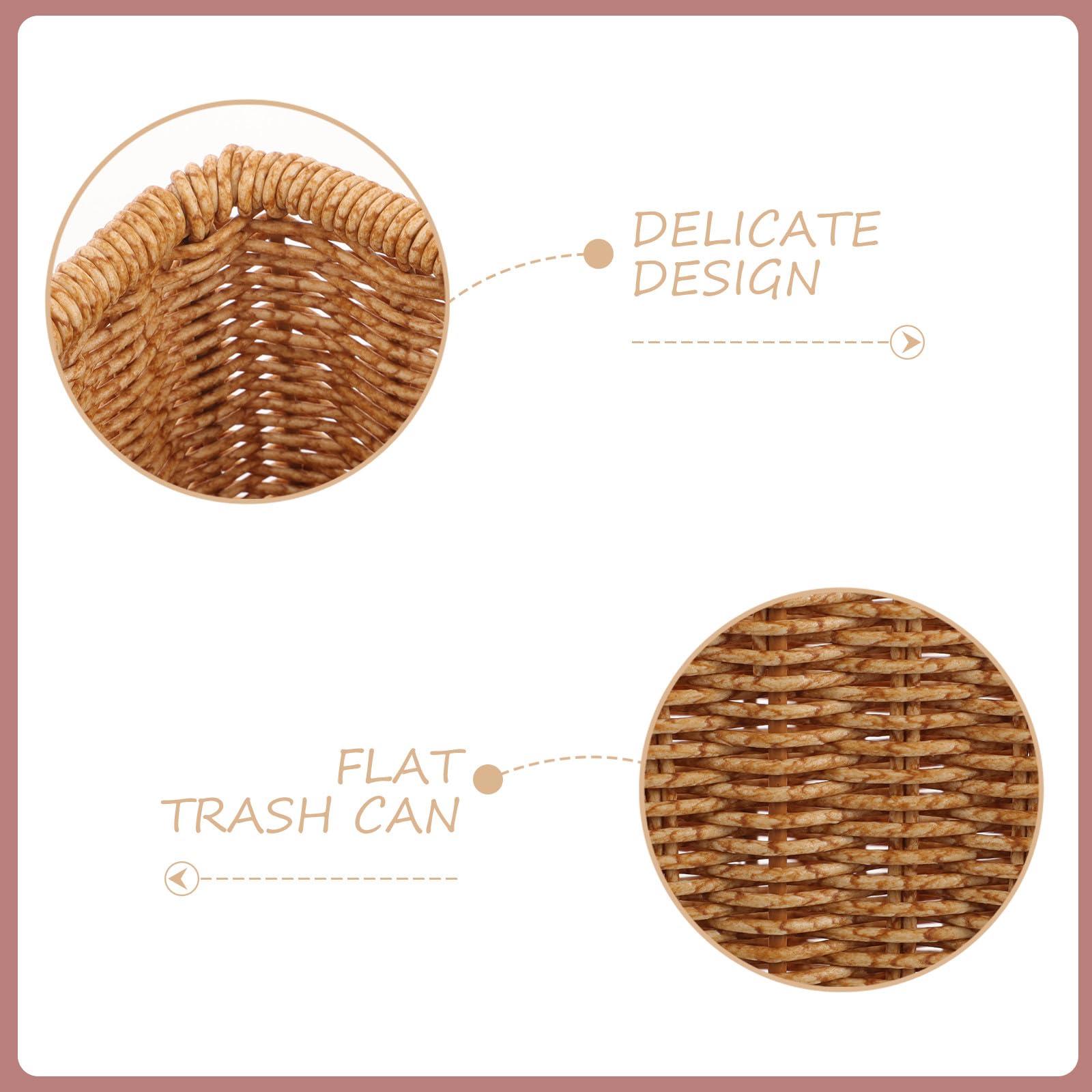 Cesta Mimbre Tapa Multifunción Ligera de Plástico Estilo Rústico para Almacenamiento y Basura Pequeña en Dormitorio o Baño