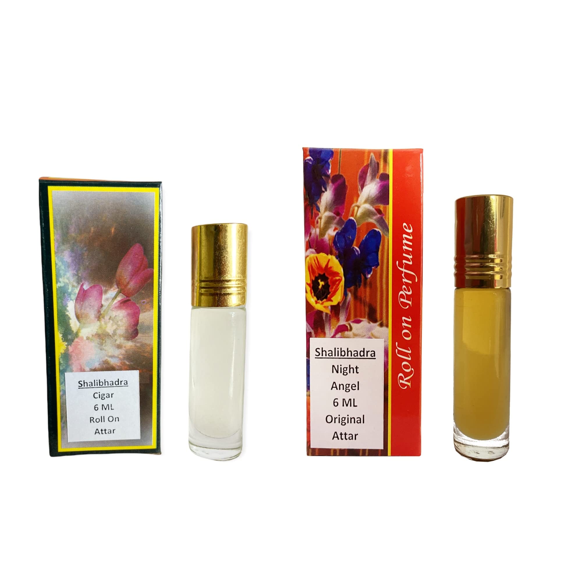 Shalibhadra Attar Perfume for Unisex|100% Alcohol Free|Long Lasting Perfume for All Occasions| Roll on Attar Combo- 2x6ml (Cigar & Night Angel) Pack Of 2