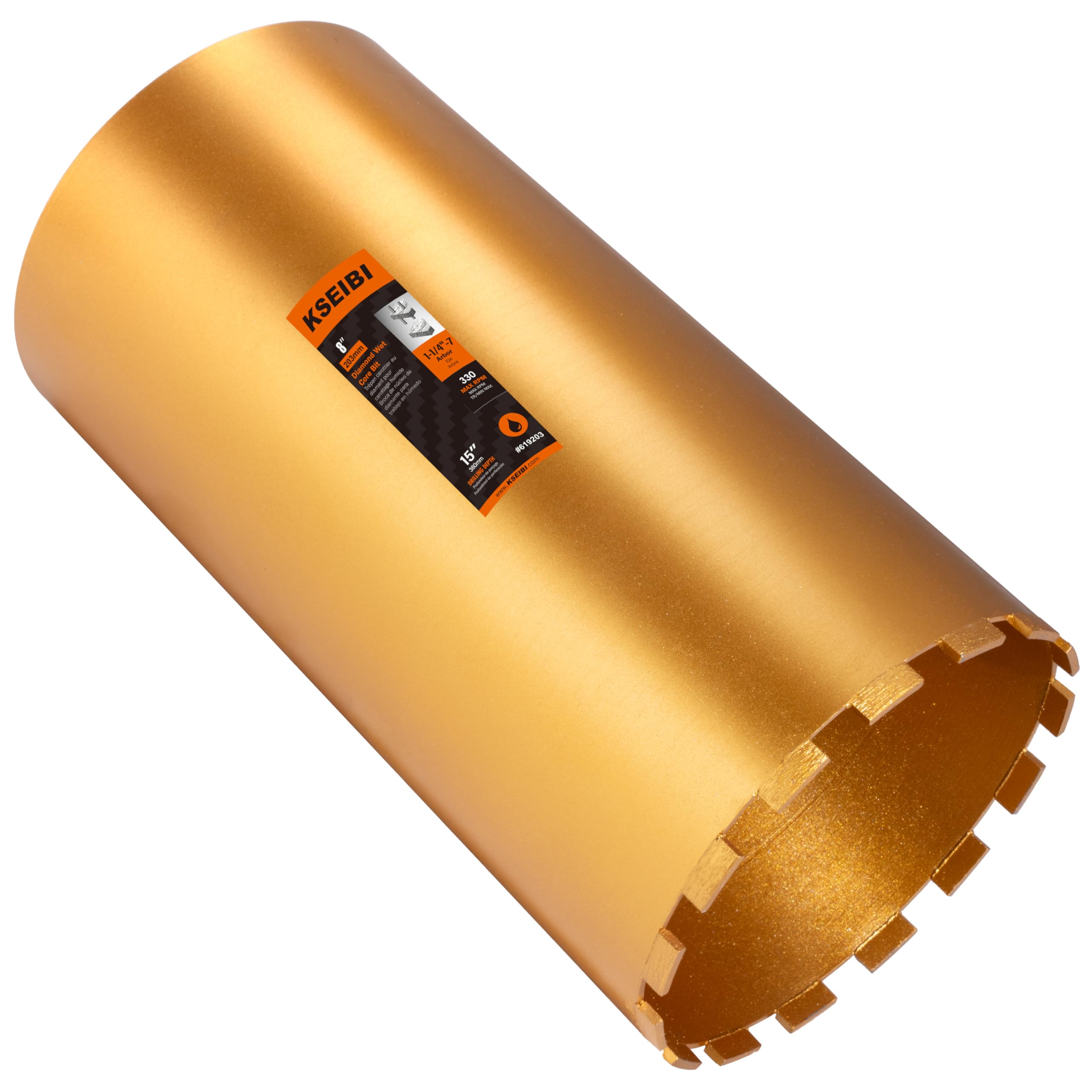 KSEIBI 619203 Wet Concrete Core Drill Bit, 8-Inch Diameter for Drilling Concrete, Marble, Granite, Brick, and Hard Masonry 16-Inch Drilling Depth, 1-1