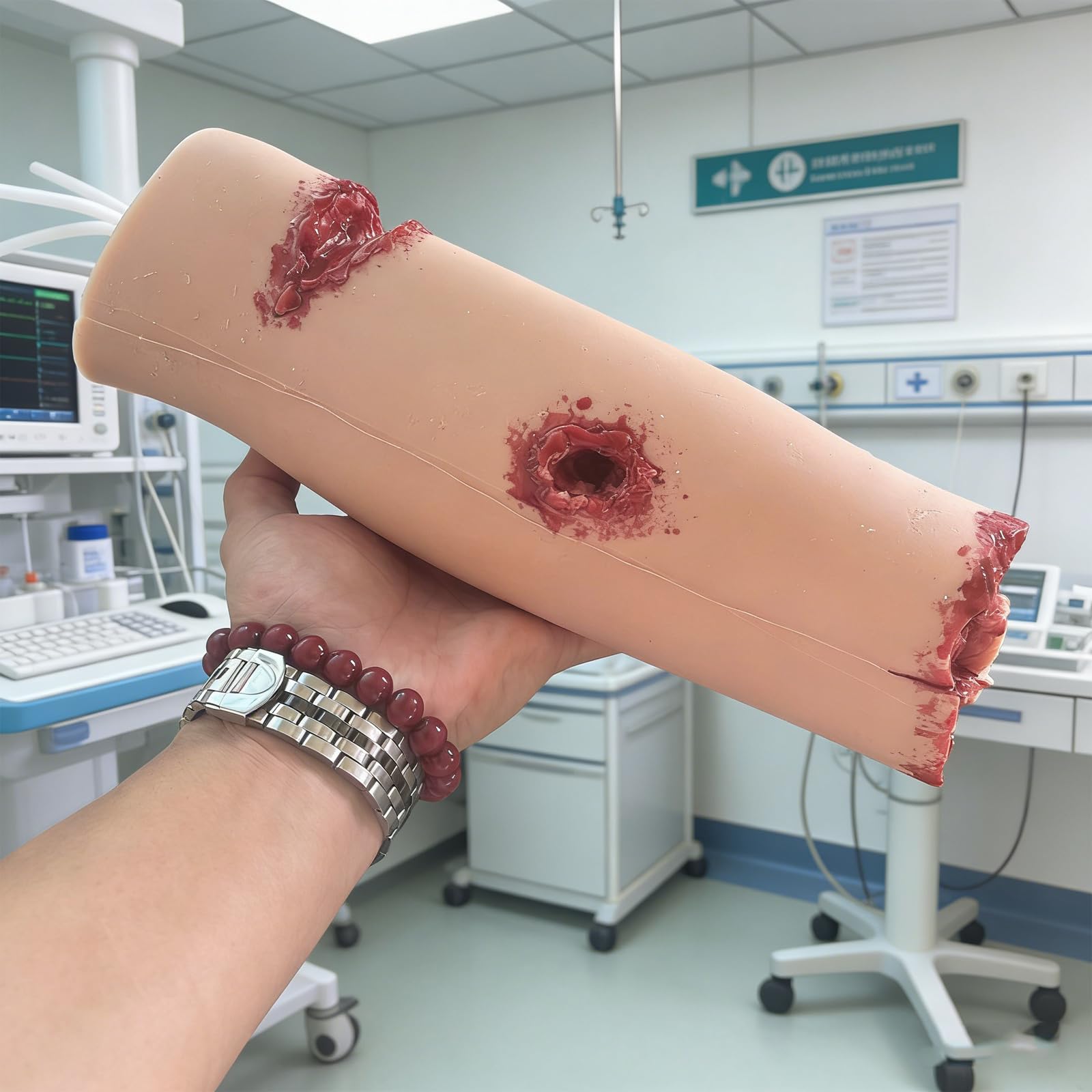 Maimaile 4 Simulated Wounds Bleed Control Trainer, Reusable First Aid Suture Trainer, Lower Leg Wound Model, Wound Packing Trainer, Broken Limb Bandaging And Hemostasis Model, For Teaching And Training