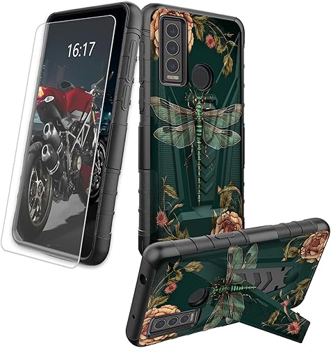 Miniatura 77 de AT&T Calypso 2 (U319AA) Funda con protector de pantalla de vidrio templado resistente con función atril integrado para debut de críquet, ciervo