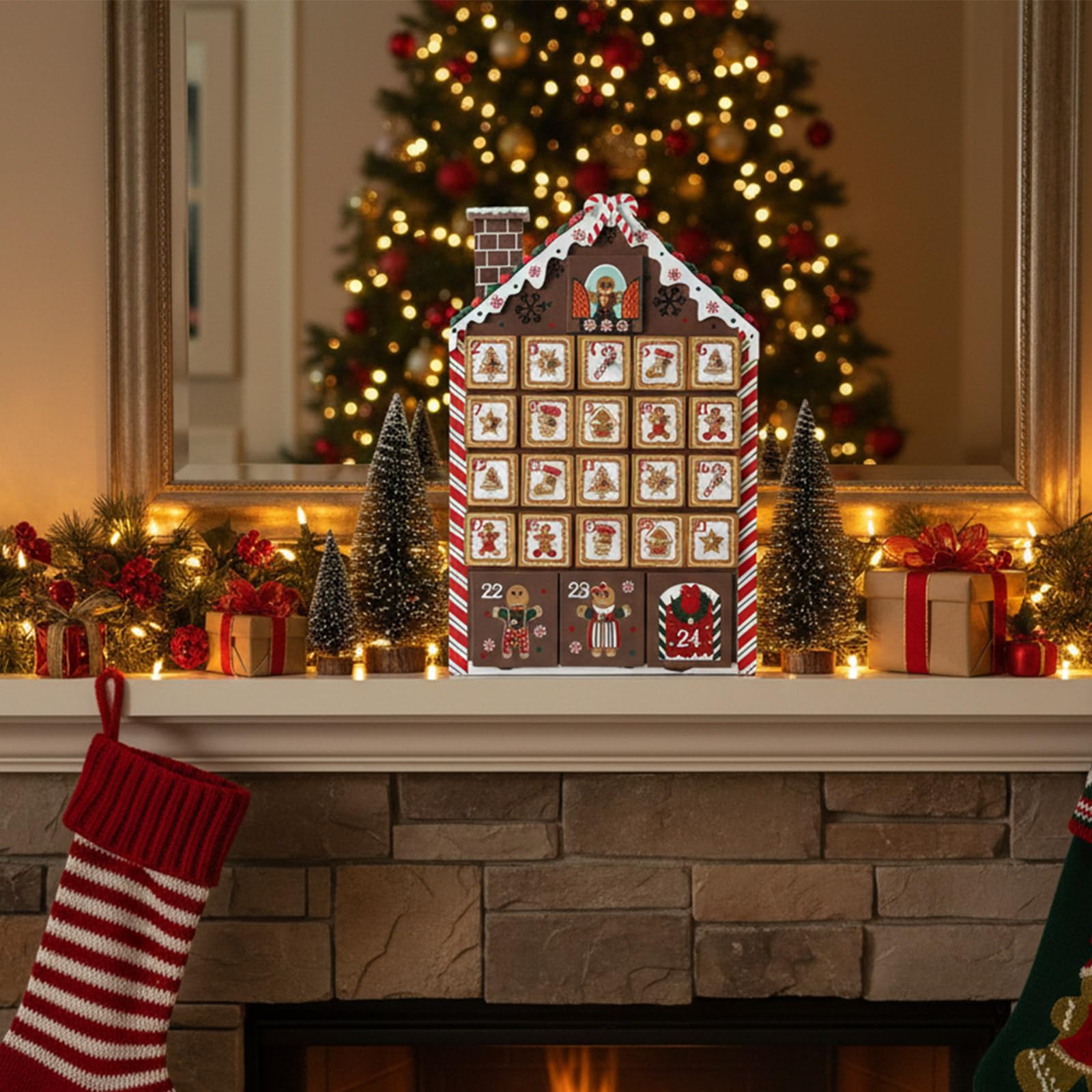 Calendario de Adviento de Navidad de madera con 24 cajones para caramelos, chocolate, joyas, regalos de Navidad