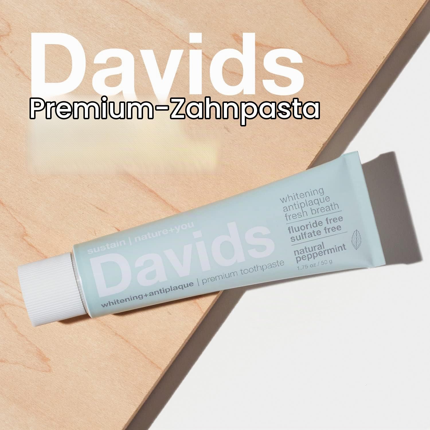 Davids Natural Whitening Travel Toothpaste, Antiplaque, Fluoride Free, Peppermint, 1.75 OZ, TSA Approved Travel Size (3 Pack)