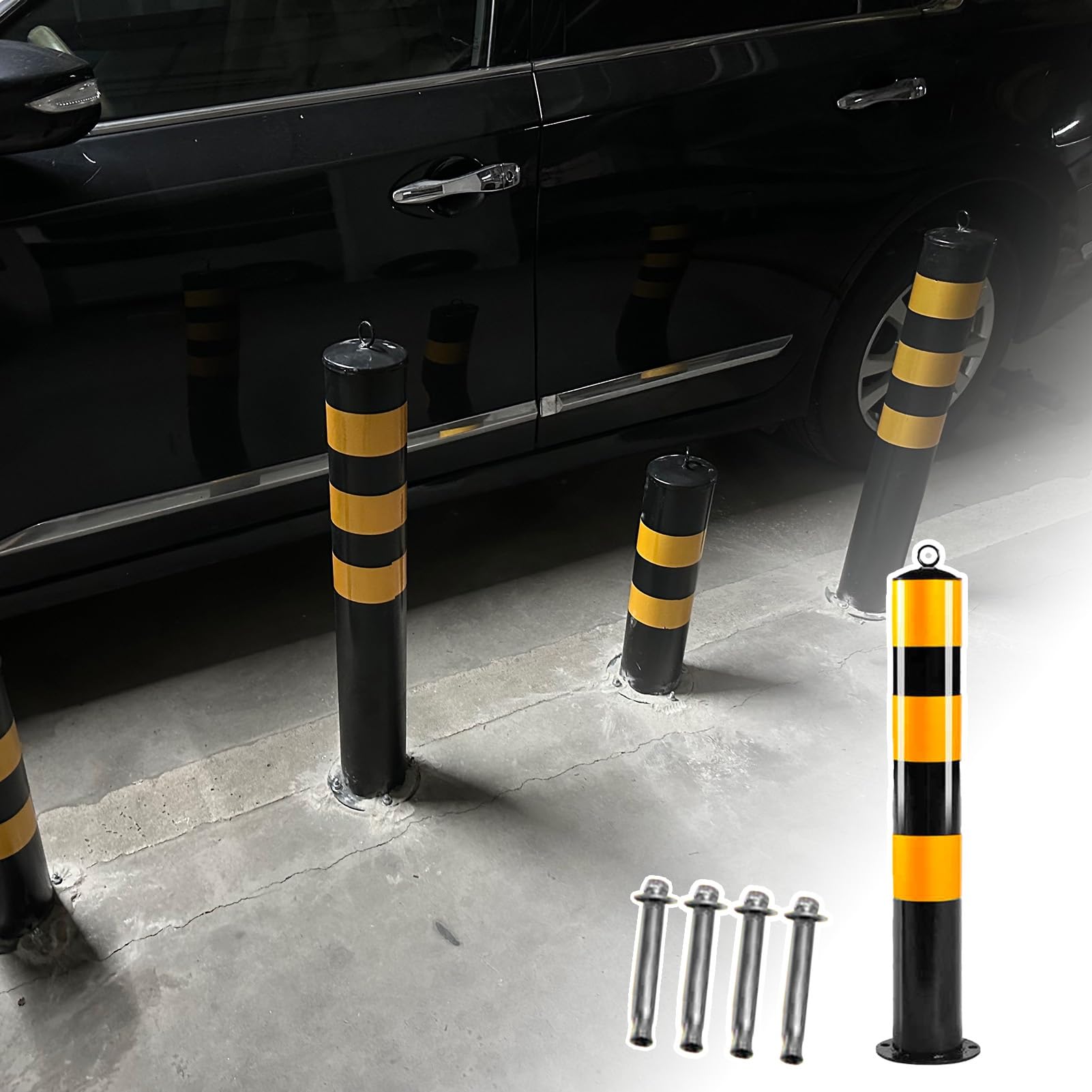 Aioneer Parking Barrier Post Cones Sturdy Thicken,4.5 Inch Diameter Steel Pipe Safety Bollard Post For Traffic Control,Driveway Barriers, Parking Poles-H75cm