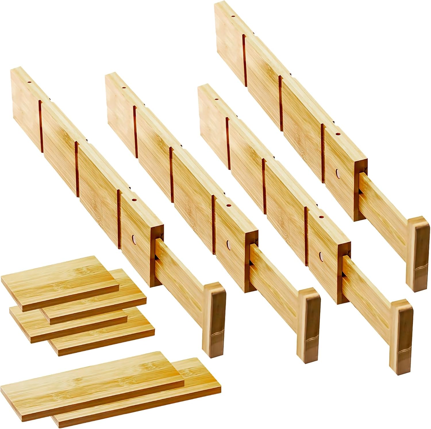 Bamboo Drawer Dividers with Inserts for Clothes Kitchen Adjustable Drawer Dividers Organizers Expandable Utensils Organization for Home Office Dorm Dressers