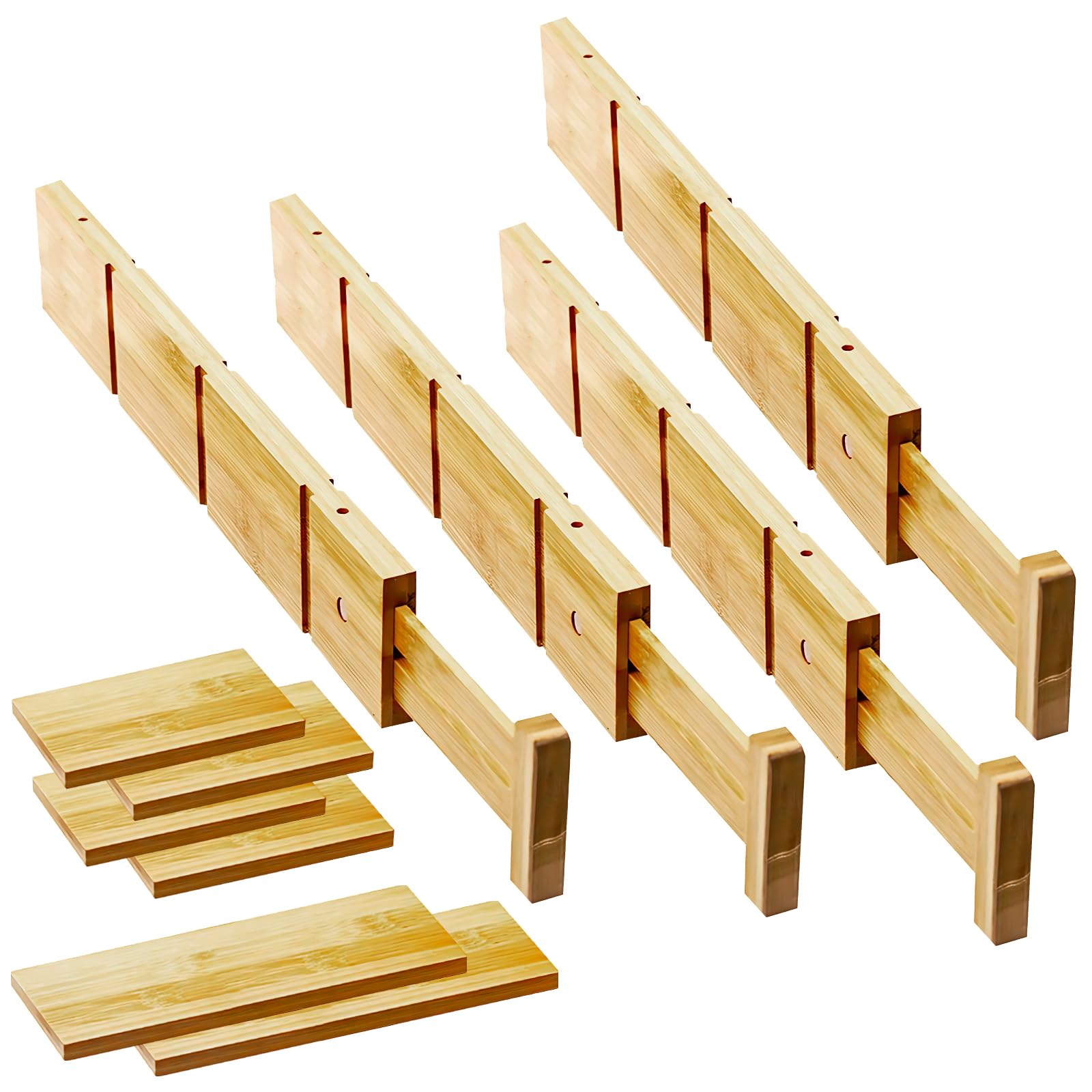 Hanzete - Separadores de cajones de bambú ajustables, organizadores expandibles para ropa, utensilios de cocina y suministros de oficina, soluciones de almacenamiento personalizables para el hogar y