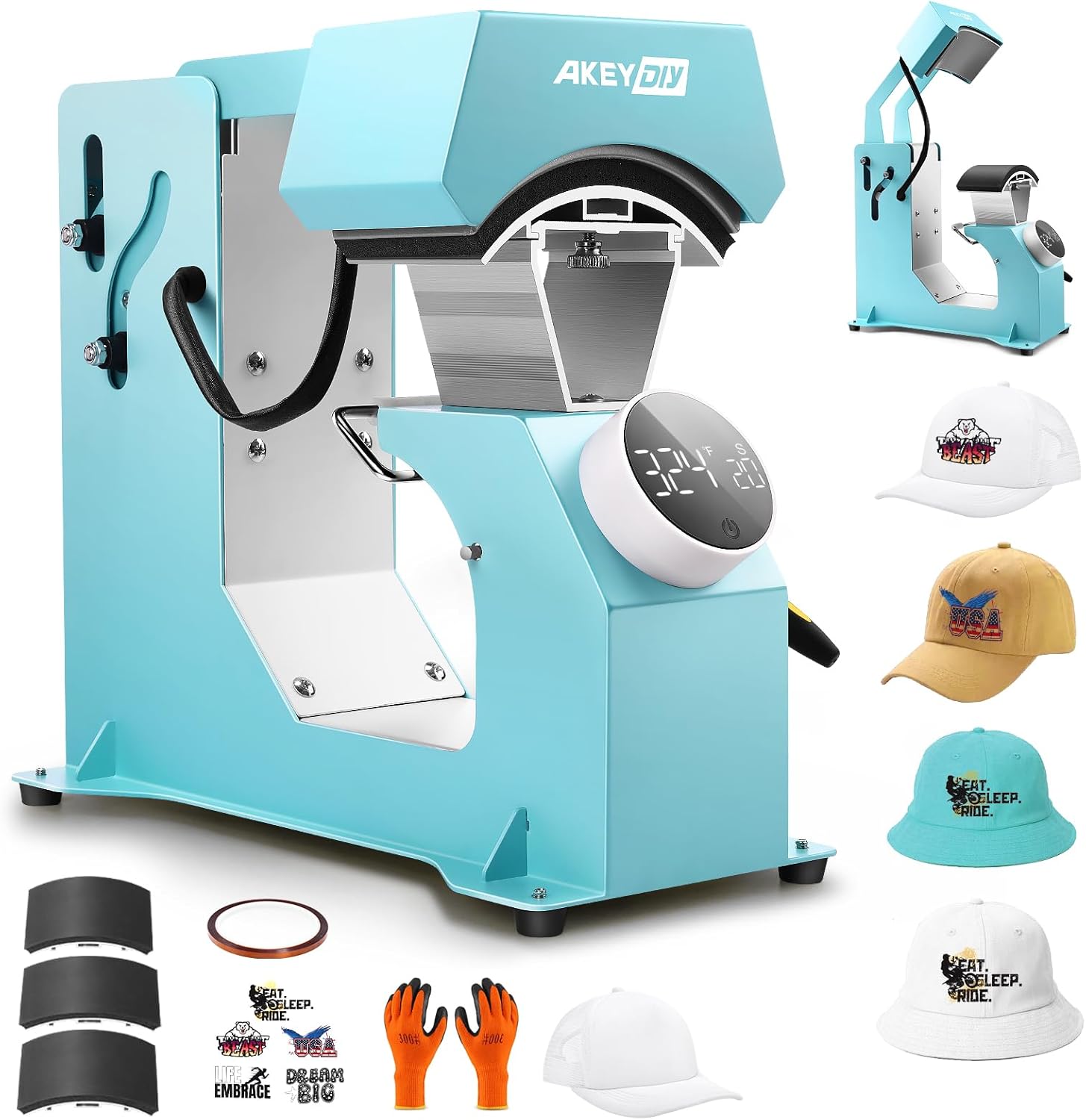 Prensa Térmica Automática AKEYDIY para Gorras y Camisetas, Sublimación